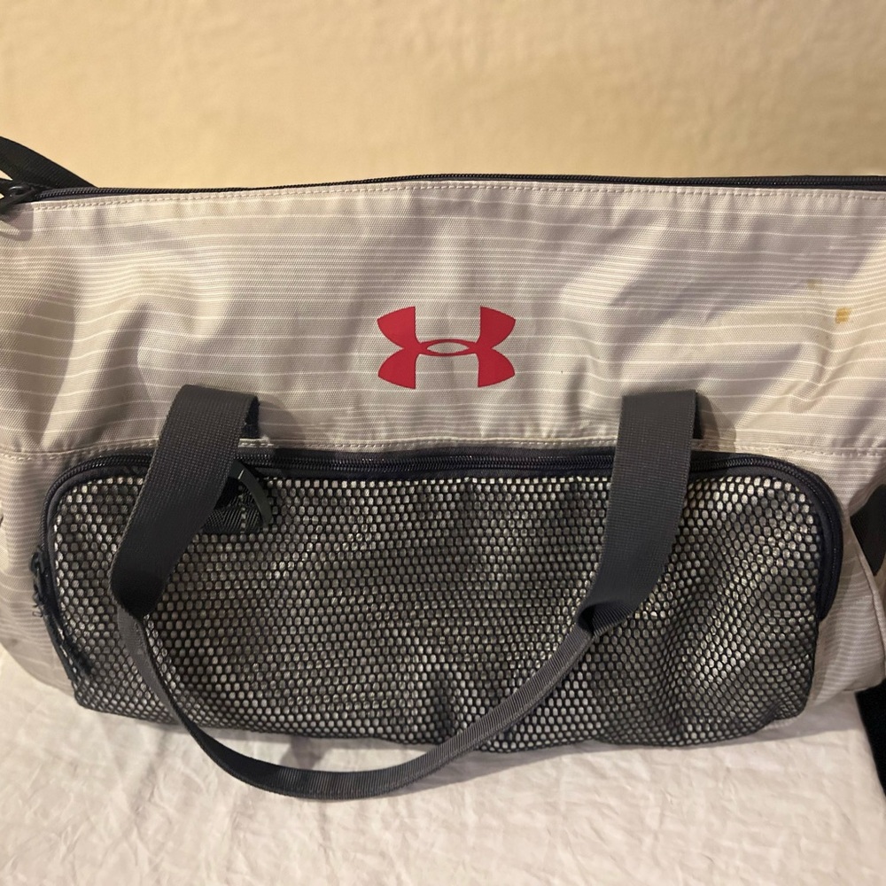 Under Armour Gray Duffel Bag with Red Logo